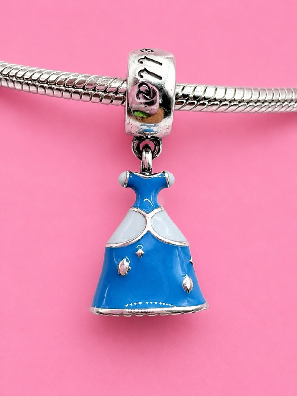 Pandora Disney Cinderella Princess Blue Dress Dangle Charm Sterling Silver